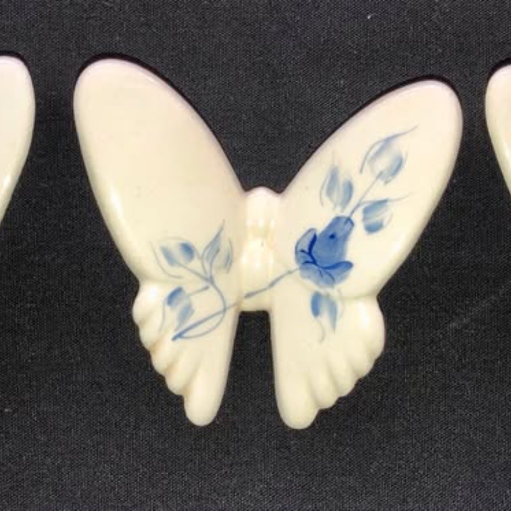 LASTING PRODUCTS Ceramic Butterflies w/Hand Painted Rose Floral Design Vintage - Picture 13 of 14